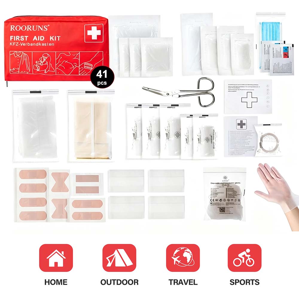 Car Accessories For Elderly - Perlengkapan Perjalanan Kotak P3K 41pcs Merah